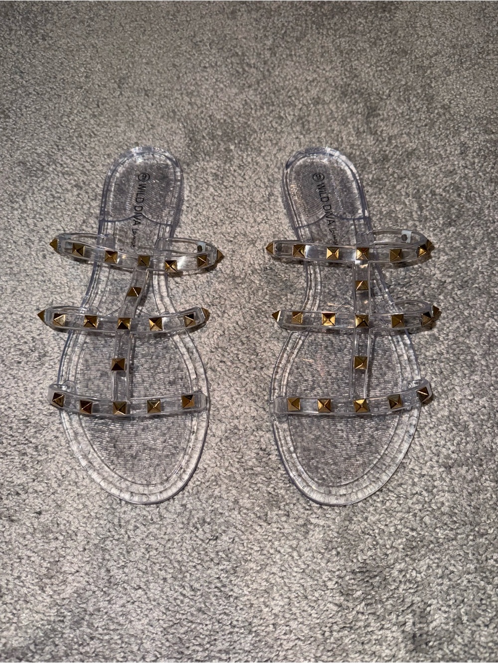 Clear Jelly Stud Slide Sandals with Gold Studs - Women